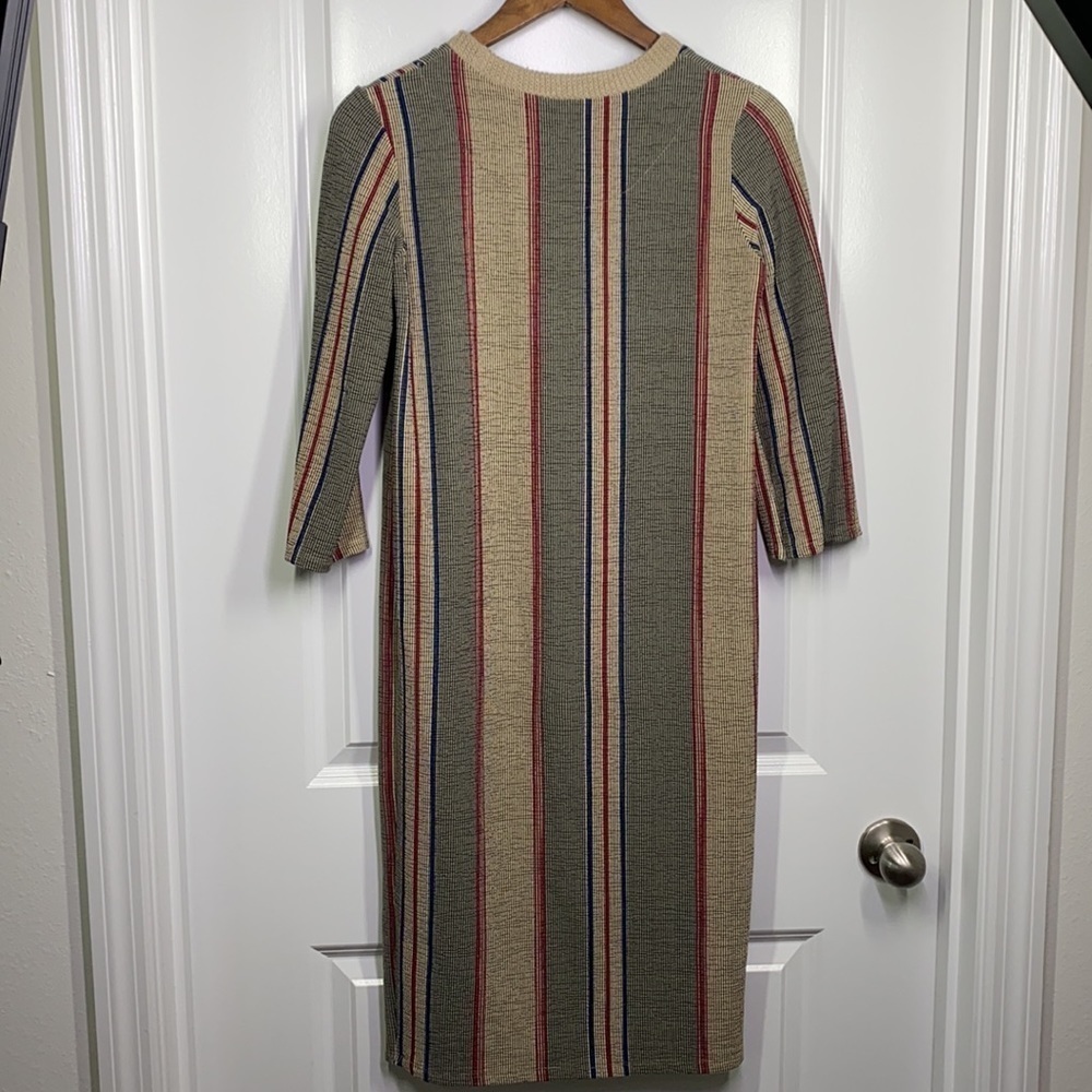 Zara - Tan & Blue & Red Stripe Mid Length Dress Size XS - Picture 5 of 5
